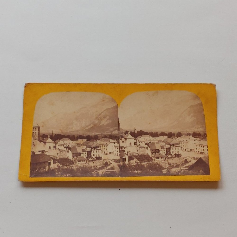 Antique Stereograph Card Sallanches Rochers de la Balme France Photo Card